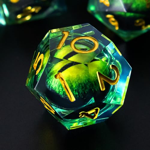 EZUO DND-Würfel-Set aus Harz, Drachenauge, flüssiger Kern, scharfe Kanten, polyedrisches Würfel-Set, Dungeons and Dragons, D&D-Würfel, Rollenspiele (grün) von EZUO