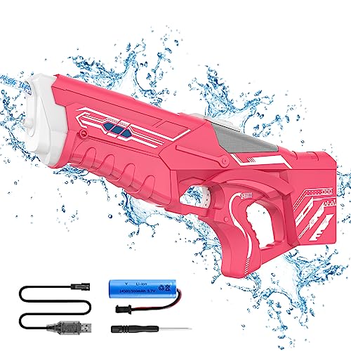 Elektrische Wasserpistole für Erwachsene und Kinder, 350ML Wasserpistole Elektrisch mit 6 m Reichweite, Automatische Wasseraufnahme Wasserpistole Spielzeug für Garten, Pool, Strand (Rosa) von EagerMinds