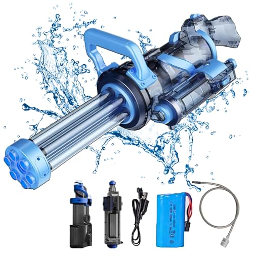 Gatling Wasserpistole Elektrisch für Erwachsene und Kinder, Automatische Spritzpistolen mit großer Kapazität, Wasserpistole mit Rotierender Düse und Mündungsfeuer (Blau) von EagerMinds