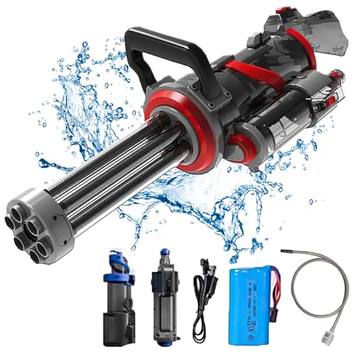 Gatling Wasserpistole Elektrisch für Erwachsene und Kinder, Automatische Spritzpistolen mit großer Kapazität, Wasserpistole mit Rotierender Düse und Mündungsfeuer (Schwarz) von EagerMinds