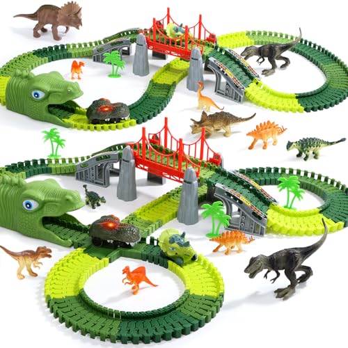 EagleStone Dinosaurier Rennbahn Set – 225 Teile Flexible Rennstrecke, 1 elektrisches Dino Auto mit Licht, 8 Dino Figuren, Dino Tunnelkopf, Weihnachts Geburtstagsgeschenk für Kinder von 3 bis 8 Jahren EagleStone Dinosaurier Rennbahn Set – 225 Teile Flexible Rennstrecke, 1 elektrisches Dino Auto mit Licht, 8 Dino Figuren, Dino Tunnelkopf, Weihnachts Geburtstagsgeschenk für Kinder von 3 bis 8 Jahren von EagleStone