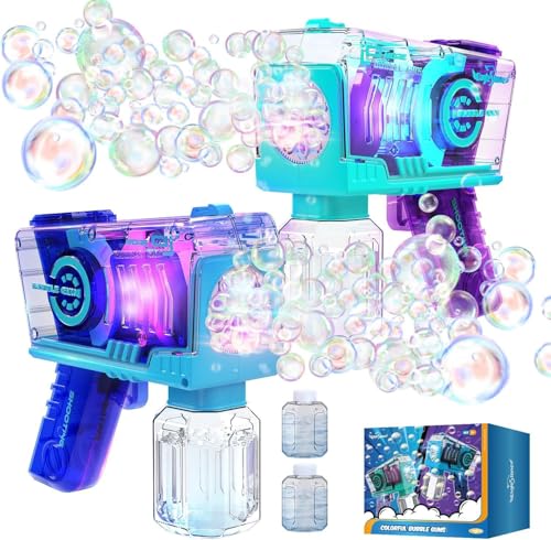 Eaglestone Seifenblasenpistole für Kinder 2er Pack, automatische Seifenblasenmaschine, 10-Loch Seifenblasenstäbe Blaster für Kleinkinder mit LED Lichtern & Lösung von EagleStone