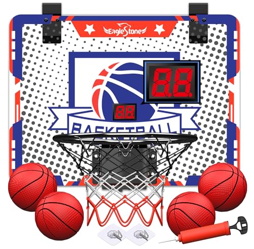 Mini Basketballkorb Indoor für Kinder, Sport Spielzeug Büro -Board, 2 Installationsmethoden, Automatische Scoring Mit 4 Bälle, Basketball Set Geeignete Geschenke für Jungen Mädchen von EagleStone