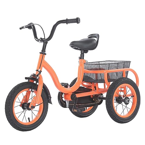 Ealtqund Kinderdreirad 12 Zoll 3 RäDer Dreirad Kinder FahrräDer für Jungen/MäDchen Single Speed Dreirad Fahrrad, Mit GroßEr Einkaufskorb, HöHenverstellbar, 25kg Maximale Belastbarkeit, für Kinder von Ealtqund