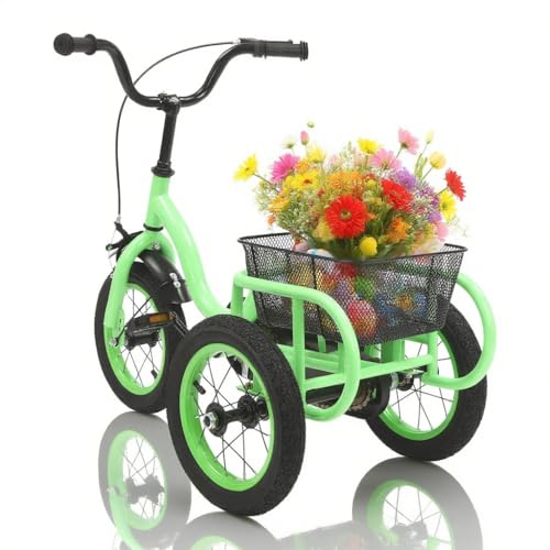 Ealtqund Kinderdreirad 12 Zoll ab 2-5 Jahren Dreirad Höhenverstellbarer Sitz & Lenker Sicherheitsbremse Kettenschutz XL-Korb Lerndreirad Kinder 30x25cm Mintgrün von Ealtqund