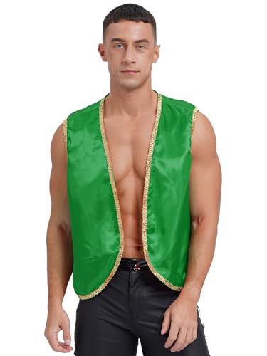 Eandarui Arabische Prinz Weste Herren Satin Glanz Jacke Ärmellos Golden Besatz Gilet Mittelalter Steampunk Weste Vorne Offen Faschingkostüm Grün 4XL Eandarui Arabische Prinz Weste Herren Satin Glanz Jacke Ärmellos Golden Besatz Gilet Mittelalter Steampunk Weste Vorne Offen Faschingkostüm Grün 4XL von Eandarui