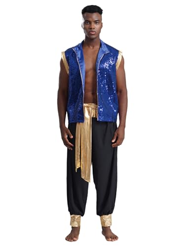 Eandarui Arabischer Prinz Kostüm Herren Ärmellos Satin Weste High Waist Haremshose Mit Golden Gürtel Indische Orientalische Outfits Faschingkostüm Blau Schwarz 3XL Eandarui Arabischer Prinz Kostüm Herren Ärmellos Satin Weste High Waist Haremshose Mit Golden Gürtel Indische Orientalische Outfits Faschingkostüm Blau Schwarz 3XL von Eandarui