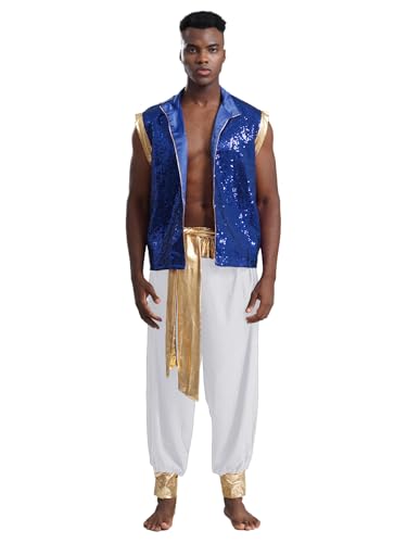 Eandarui Arabischer Prinz Kostüm Herren Ärmellos Satin Weste High Waist Haremshose Mit Golden Gürtel Indische Orientalische Outfits Faschingkostüm Blau Weiss XXL Eandarui Arabischer Prinz Kostüm Herren Ärmellos Satin Weste High Waist Haremshose Mit Golden Gürtel Indische Orientalische Outfits Faschingkostüm Blau Weiss XXL von Eandarui