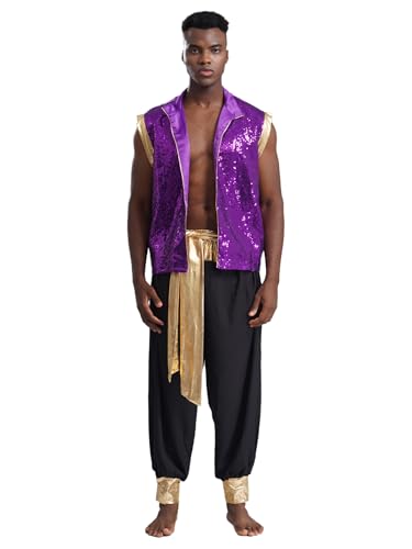 Eandarui Arabischer Prinz Kostüm Herren Ärmellos Satin Weste High Waist Haremshose Mit Golden Gürtel Indische Orientalische Outfits Faschingkostüm Lila & Schwarz XXL Eandarui Arabischer Prinz Kostüm Herren Ärmellos Satin Weste High Waist Haremshose Mit Golden Gürtel Indische Orientalische Outfits Faschingkostüm Lila & Schwarz XXL von Eandarui
