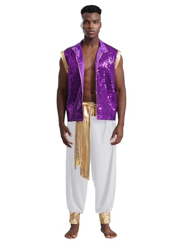 Eandarui Arabischer Prinz Kostüm Herren Ärmellos Satin Weste High Waist Haremshose Mit Golden Gürtel Indische Orientalische Outfits Faschingkostüm Lila & Weiß XXL Eandarui Arabischer Prinz Kostüm Herren Ärmellos Satin Weste High Waist Haremshose Mit Golden Gürtel Indische Orientalische Outfits Faschingkostüm Lila & Weiß XXL von Eandarui
