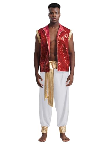 Eandarui Arabischer Prinz Kostüm Herren Ärmellos Satin Weste High Waist Haremshose Mit Golden Gürtel Indische Orientalische Outfits Faschingkostüm Rot-Weiss XXL Eandarui Arabischer Prinz Kostüm Herren Ärmellos Satin Weste High Waist Haremshose Mit Golden Gürtel Indische Orientalische Outfits Faschingkostüm Rot-Weiss XXL von Eandarui