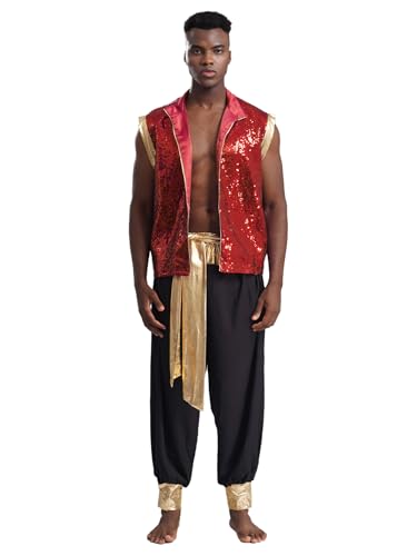 Eandarui Arabischer Prinz Kostüm Herren Ärmellos Satin Weste High Waist Haremshose Mit Golden Gürtel Indische Orientalische Outfits Faschingkostüm Rot schwarz XXL Eandarui Arabischer Prinz Kostüm Herren Ärmellos Satin Weste High Waist Haremshose Mit Golden Gürtel Indische Orientalische Outfits Faschingkostüm Rot schwarz XXL von Eandarui