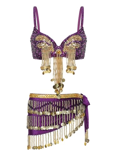 Eandarui Bauchtanz Kostüm Damen Set Pailletten Quasten BH Oberteil Fransen Kurz Tanz Shirt Mit Münzen Rock Orientalisch Tanztuch Dancewear Violett Einheitsgröße Eandarui Bauchtanz Kostüm Damen Set Pailletten Quasten BH Oberteil Fransen Kurz Tanz Shirt Mit Münzen Rock Orientalisch Tanztuch Dancewear Violett Einheitsgröße von Eandarui