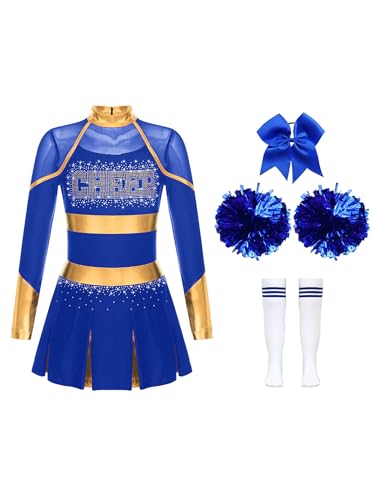 Eandarui Cheer Leader Kostüm Kinder Mädchen Cheerleaderin Kleid Langarm Tanzkleid Mit Schleife Stirnband Pompons Strümpfe 4tlg Tanzkostüm A Blau 158-164 Eandarui Cheer Leader Kostüm Kinder Mädchen Cheerleaderin Kleid Langarm Tanzkleid Mit Schleife Stirnband Pompons Strümpfe 4tlg Tanzkostüm A Blau 158-164 von Eandarui