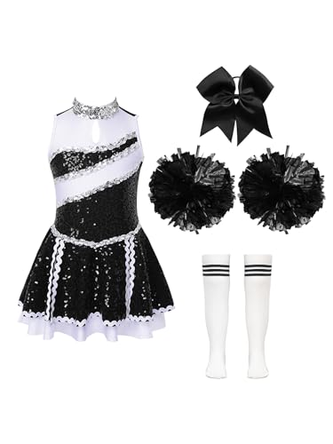 Eandarui Cheer Leader Kostüm Kinder Mädchen Pailletten Kleid Ärmellos Tanzkleid Mit Schleife Stirnband Pompons Strümpfe Fasching Karneval Cosplay Outfit A Weiß&Schwarz 146-152 Eandarui Cheer Leader Kostüm Kinder Mädchen Pailletten Kleid Ärmellos Tanzkleid Mit Schleife Stirnband Pompons Strümpfe Fasching Karneval Cosplay Outfit A Weiß&Schwarz 146-152 von Eandarui