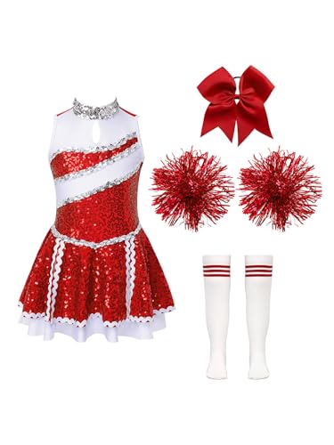 Eandarui Cheer Leader Kostüm Kinder Mädchen Pailletten Kleid Ärmellos Tanzkleid Mit Schleife Stirnband Pompons Strümpfe Fasching Karneval Cosplay Outfit B Rot 134-140 Eandarui Cheer Leader Kostüm Kinder Mädchen Pailletten Kleid Ärmellos Tanzkleid Mit Schleife Stirnband Pompons Strümpfe Fasching Karneval Cosplay Outfit B Rot 134-140 von Eandarui