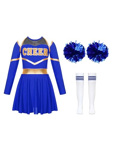 Eandarui Cheerleading Kostüm Mädchen Langarm Kleid Metallic Patchwork Tanzkleid Mit Pompons Strümpfe Fasching Karneval Cosplay Outfit A Königsblau 122-128 Eandarui Cheerleading Kostüm Mädchen Langarm Kleid Metallic Patchwork Tanzkleid Mit Pompons Strümpfe Fasching Karneval Cosplay Outfit A Königsblau 122-128 von Eandarui