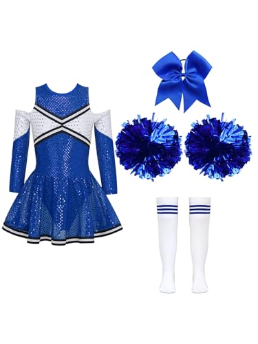 Eandarui Cheerleading Training Outfit Kinder Mädchen Cheerleaderin Kostüm Langarm Pailletten Kleid Mit Pompons Haarband Strümpfe 4tlg Tanzkostüm A Blau 158-164 Eandarui Cheerleading Training Outfit Kinder Mädchen Cheerleaderin Kostüm Langarm Pailletten Kleid Mit Pompons Haarband Strümpfe 4tlg Tanzkostüm A Blau 158-164 von Eandarui