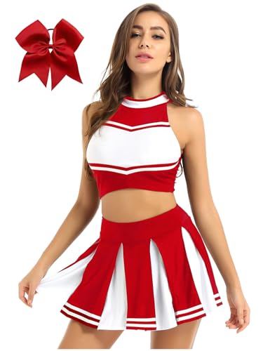 Eandarui Damen Cheer Leader Kostüm Ärmellos Streifen Top Bauchfrei Oberteil A Linien Faltenrock Mit Schleife Haarband Cosplay Outfit Rot XXL Eandarui Damen Cheer Leader Kostüm Ärmellos Streifen Top Bauchfrei Oberteil A Linien Faltenrock Mit Schleife Haarband Cosplay Outfit Rot XXL von Eandarui