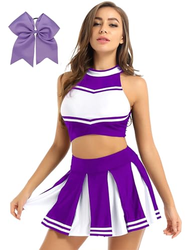 Eandarui Damen Cheer Leader Kostüm Ärmellos Streifen Top Bauchfrei Oberteil A Linien Faltenrock Mit Schleife Haarband Cosplay Outfit Violett S Eandarui Damen Cheer Leader Kostüm Ärmellos Streifen Top Bauchfrei Oberteil A Linien Faltenrock Mit Schleife Haarband Cosplay Outfit Violett S von Eandarui