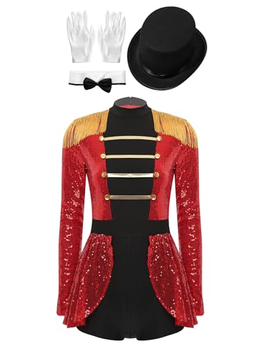 Eandarui Damen Zirkus Kostüm Pailletten Glitzer Tanzanzug Langarm Overall Fransen Quaste Jumpsuit Mit Handschuhe Schleife Hut Für Fasching Karneval Rot XXL Eandarui Damen Zirkus Kostüm Pailletten Glitzer Tanzanzug Langarm Overall Fransen Quaste Jumpsuit Mit Handschuhe Schleife Hut Für Fasching Karneval Rot XXL von Eandarui