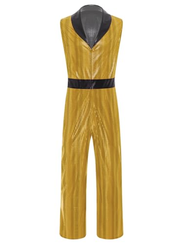 Eandarui Herren 70er Jahre Dynamite Disco Kostüm Pailletten Overall Ärmellos Jumpsuit Erwachsene Halloween Hippie Historische Outfit Gold 3XL Eandarui Herren 70er Jahre Dynamite Disco Kostüm Pailletten Overall Ärmellos Jumpsuit Erwachsene Halloween Hippie Historische Outfit Gold 3XL von Eandarui