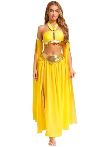 Eandarui Indische Bauchtanz Kostüm Damen Orientalische Tanzkleidung Bauchfrei Tanz Top Münzen Schlitz Rock Metallic Patchwork Ärmel Tanzkostüm Gelb XXL Eandarui Indische Bauchtanz Kostüm Damen Orientalische Tanzkleidung Bauchfrei Tanz Top Münzen Schlitz Rock Metallic Patchwork Ärmel Tanzkostüm Gelb XXL von Eandarui