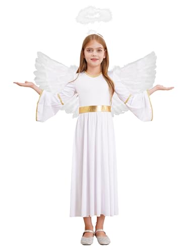 Eandarui Kinder Engelskostüm Mädchen Weihnachtsengel Kostüm Mit Flügeln Engel Heiligenschein Für Karneval Halloween Motoparty Gr. 110-170 Weiß 158-164 Eandarui Kinder Engelskostüm Mädchen Weihnachtsengel Kostüm Mit Flügeln Engel Heiligenschein Für Karneval Halloween Motoparty Gr. 110-170 Weiß 158-164 von Eandarui