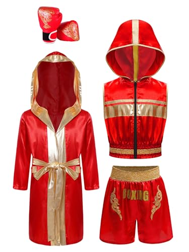 Eandarui Kinder Junge MMA Anzug Langarm Satin Boxen Kapuzenuamhang Mit Hoodie Trainingsshirt Thaiboxen Shorts Boxhandschuhe 4tlg Trainingsanzug Rot 158-164 Eandarui Kinder Junge MMA Anzug Langarm Satin Boxen Kapuzenuamhang Mit Hoodie Trainingsshirt Thaiboxen Shorts Boxhandschuhe 4tlg Trainingsanzug Rot 158-164 von Eandarui