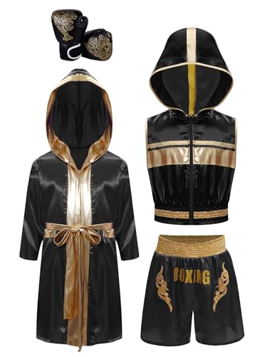 Eandarui Kinder Junge MMA Anzug Langarm Satin Boxen Kapuzenuamhang Mit Hoodie Trainingsshirt Thaiboxen Shorts Boxhandschuhe 4tlg Trainingsanzug Schwarz 146-152 Eandarui Kinder Junge MMA Anzug Langarm Satin Boxen Kapuzenuamhang Mit Hoodie Trainingsshirt Thaiboxen Shorts Boxhandschuhe 4tlg Trainingsanzug Schwarz 146-152 von Eandarui