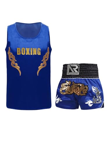 Eandarui Kinder Junge MMA Anzug Satin Kickboxer Oberteil Ärmellos Tank Top Mit Muay Thai Shorts Trainingshose BJJ Kampsport Trainingsanzug Blau A 158-164 Eandarui Kinder Junge MMA Anzug Satin Kickboxer Oberteil Ärmellos Tank Top Mit Muay Thai Shorts Trainingshose BJJ Kampsport Trainingsanzug Blau A 158-164 von Eandarui