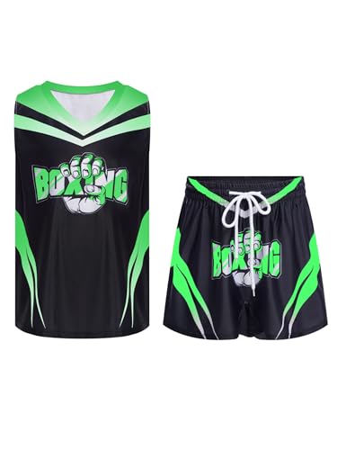Eandarui Kinder Junge MMA Anzug Satin Kickboxer Oberteil Ärmellos Tank Top Mit Muay Thai Shorts Trainingshose BJJ Kampsport Trainingsanzug Grün B 158-164 Eandarui Kinder Junge MMA Anzug Satin Kickboxer Oberteil Ärmellos Tank Top Mit Muay Thai Shorts Trainingshose BJJ Kampsport Trainingsanzug Grün B 158-164 von Eandarui