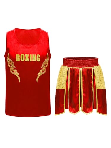 Eandarui Kinder Junge MMA Anzug Satin Kickboxer Oberteil Ärmellos Tank Top Mit Muay Thai Shorts Trainingshose BJJ Kampsport Trainingsanzug Rot 122-128 Eandarui Kinder Junge MMA Anzug Satin Kickboxer Oberteil Ärmellos Tank Top Mit Muay Thai Shorts Trainingshose BJJ Kampsport Trainingsanzug Rot 122-128 von Eandarui