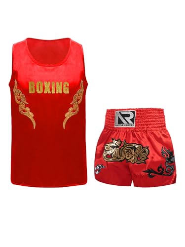 Eandarui Kinder Junge MMA Anzug Satin Kickboxer Oberteil Ärmellos Tank Top Mit Muay Thai Shorts Trainingshose BJJ Kampsport Trainingsanzug Rot A 146-152 Eandarui Kinder Junge MMA Anzug Satin Kickboxer Oberteil Ärmellos Tank Top Mit Muay Thai Shorts Trainingshose BJJ Kampsport Trainingsanzug Rot A 146-152 von Eandarui