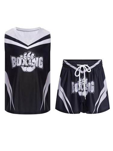 Eandarui Kinder Junge MMA Anzug Satin Kickboxer Oberteil Ärmellos Tank Top Mit Muay Thai Shorts Trainingshose BJJ Kampsport Trainingsanzug Schwarz B 158-164 Eandarui Kinder Junge MMA Anzug Satin Kickboxer Oberteil Ärmellos Tank Top Mit Muay Thai Shorts Trainingshose BJJ Kampsport Trainingsanzug Schwarz B 158-164 von Eandarui