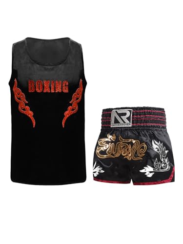 Eandarui Kinder Junge MMA Anzug Satin Kickboxer Oberteil Ärmellos Tank Top Mit Muay Thai Shorts Trainingshose BJJ Kampsport Trainingsanzug Schwarz Rot A 158-164 Eandarui Kinder Junge MMA Anzug Satin Kickboxer Oberteil Ärmellos Tank Top Mit Muay Thai Shorts Trainingshose BJJ Kampsport Trainingsanzug Schwarz Rot A 158-164 von Eandarui