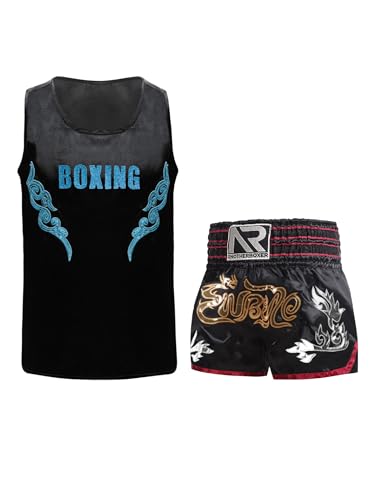 Eandarui Kinder Junge MMA Anzug Satin Kickboxer Oberteil Ärmellos Tank Top Mit Muay Thai Shorts Trainingshose BJJ Kampsport Trainingsanzug Schwarz & Hellblau A 170 Eandarui Kinder Junge MMA Anzug Satin Kickboxer Oberteil Ärmellos Tank Top Mit Muay Thai Shorts Trainingshose BJJ Kampsport Trainingsanzug Schwarz & Hellblau A 170 von Eandarui