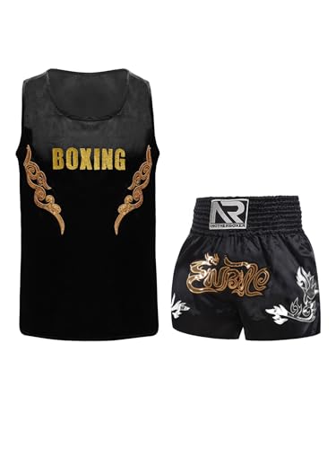 Eandarui Kinder Junge MMA Anzug Satin Kickboxer Oberteil Ärmellos Tank Top Mit Muay Thai Shorts Trainingshose BJJ Kampsport Trainingsanzug Schwarzes Gold A 134-140 Eandarui Kinder Junge MMA Anzug Satin Kickboxer Oberteil Ärmellos Tank Top Mit Muay Thai Shorts Trainingshose BJJ Kampsport Trainingsanzug Schwarzes Gold A 134-140 von Eandarui