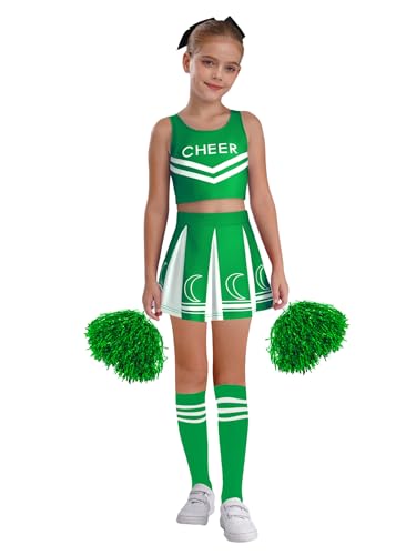 Eandarui Kinder Mädchen Cheer Leader Kostüm Cheerleaderin Shirt Rock Pompons Strümpfe Schulmädchen Uniform Tanzoutfits Grün 110-116 Eandarui Kinder Mädchen Cheer Leader Kostüm Cheerleaderin Shirt Rock Pompons Strümpfe Schulmädchen Uniform Tanzoutfits Grün 110-116 von Eandarui
