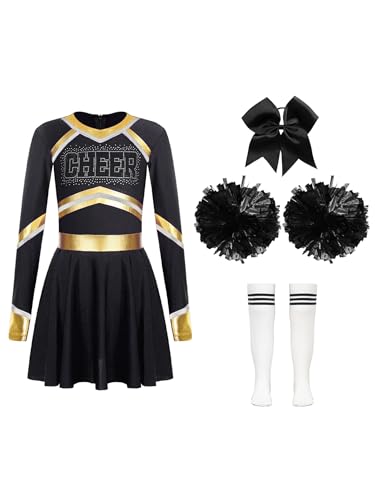Eandarui Kinder Mädchen Cheer Leader Kostüm Langarm Strass Glitzer Tanzkleid Mit Pompons Haarband Strümpfe 4tlg Cheerleading Training Outfit Faschingskostüm Weiß schwarz 158-164 Eandarui Kinder Mädchen Cheer Leader Kostüm Langarm Strass Glitzer Tanzkleid Mit Pompons Haarband Strümpfe 4tlg Cheerleading Training Outfit Faschingskostüm Weiß schwarz 158-164 von Eandarui