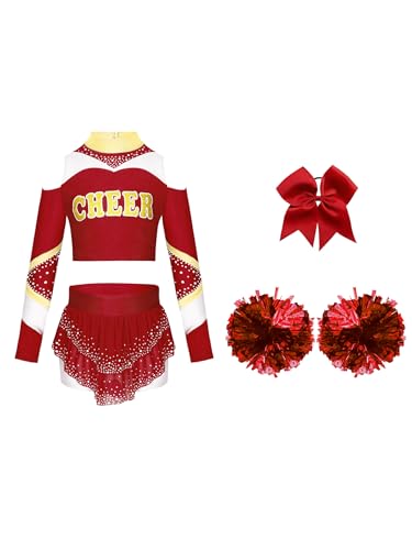 Eandarui Kinder Mädchen Fasching Kostüm Cheerleaderin Kleid Langarm Tanz Top Kurz Mit Stass Glitzer Minirock Schleife Stirnband Pompons Dancewear Burgundy 158-164 Eandarui Kinder Mädchen Fasching Kostüm Cheerleaderin Kleid Langarm Tanz Top Kurz Mit Stass Glitzer Minirock Schleife Stirnband Pompons Dancewear Burgundy 158-164 von Eandarui