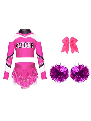 Eandarui Kinder Mädchen Fasching Kostüm Cheerleaderin Kleid Langarm Tanz Top Kurz Mit Stass Glitzer Minirock Schleife Stirnband Pompons Dancewear Hot Pink 146-152 Eandarui Kinder Mädchen Fasching Kostüm Cheerleaderin Kleid Langarm Tanz Top Kurz Mit Stass Glitzer Minirock Schleife Stirnband Pompons Dancewear Hot Pink 146-152 von Eandarui