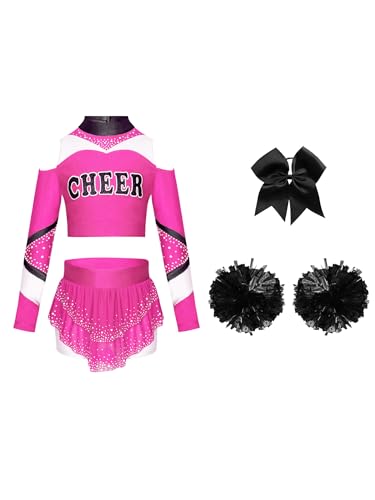 Eandarui Kinder Mädchen Fasching Kostüm Cheerleaderin Kleid Langarm Tanz Top Kurz Mit Stass Glitzer Minirock Schleife Stirnband Pompons Dancewear Hot Pink & Schwarz 170 Eandarui Kinder Mädchen Fasching Kostüm Cheerleaderin Kleid Langarm Tanz Top Kurz Mit Stass Glitzer Minirock Schleife Stirnband Pompons Dancewear Hot Pink & Schwarz 170 von Eandarui