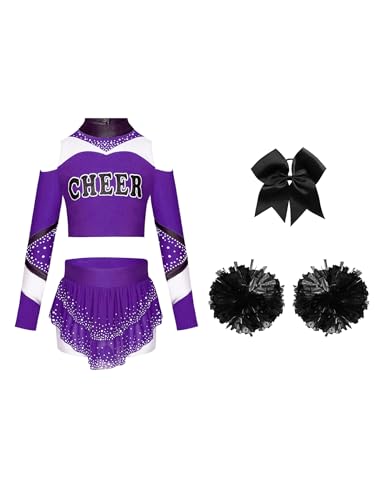 Eandarui Kinder Mädchen Fasching Kostüm Cheerleaderin Kleid Langarm Tanz Top Kurz Mit Stass Glitzer Minirock Schleife Stirnband Pompons Dancewear Lila & Schwarz 122-128 Eandarui Kinder Mädchen Fasching Kostüm Cheerleaderin Kleid Langarm Tanz Top Kurz Mit Stass Glitzer Minirock Schleife Stirnband Pompons Dancewear Lila & Schwarz 122-128 von Eandarui