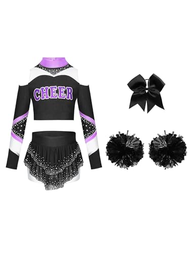 Eandarui Kinder Mädchen Fasching Kostüm Cheerleaderin Kleid Langarm Tanz Top Kurz Mit Stass Glitzer Minirock Schleife Stirnband Pompons Dancewear Schwarz 122-128 Eandarui Kinder Mädchen Fasching Kostüm Cheerleaderin Kleid Langarm Tanz Top Kurz Mit Stass Glitzer Minirock Schleife Stirnband Pompons Dancewear Schwarz 122-128 von Eandarui
