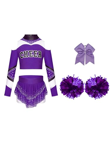 Eandarui Kinder Mädchen Fasching Kostüm Cheerleaderin Kleid Langarm Tanz Top Kurz Mit Stass Glitzer Minirock Schleife Stirnband Pompons Dancewear Violett 122-128 Eandarui Kinder Mädchen Fasching Kostüm Cheerleaderin Kleid Langarm Tanz Top Kurz Mit Stass Glitzer Minirock Schleife Stirnband Pompons Dancewear Violett 122-128 von Eandarui