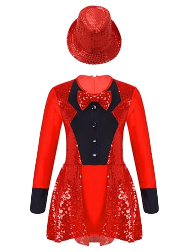 Eandarui Kinder Mädchen Zauberer Kostüm Langarm Tanzkleid Pailletten Glitzer Zirkus Kleid Mit Fedora Hut Wettebwerb Performance Bekleidung Rot 146-152 Eandarui Kinder Mädchen Zauberer Kostüm Langarm Tanzkleid Pailletten Glitzer Zirkus Kleid Mit Fedora Hut Wettebwerb Performance Bekleidung Rot 146-152 von Eandarui