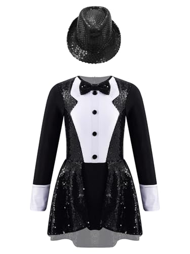 Eandarui Kinder Mädchen Zauberer Kostüm Langarm Tanzkleid Pailletten Glitzer Zirkus Kleid Mit Fedora Hut Wettebwerb Performance Bekleidung Schwarz 122-128 Eandarui Kinder Mädchen Zauberer Kostüm Langarm Tanzkleid Pailletten Glitzer Zirkus Kleid Mit Fedora Hut Wettebwerb Performance Bekleidung Schwarz 122-128 von Eandarui