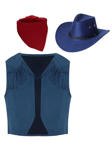 Eandarui Kinder Western Weste Cowboy Kostüm Junge Ärmellos Fransen Quaste Wildleder Jacke Mit Cowboy Hut Kopftuch Für Fasching Karneval Marineblau 170 Eandarui Kinder Western Weste Cowboy Kostüm Junge Ärmellos Fransen Quaste Wildleder Jacke Mit Cowboy Hut Kopftuch Für Fasching Karneval Marineblau 170 von Eandarui