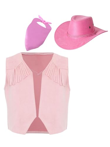 Eandarui Kinder Western Weste Cowboy Kostüm Junge Ärmellos Fransen Quaste Wildleder Jacke Mit Cowboy Hut Kopftuch Für Fasching Karneval Rosa 158-164 Eandarui Kinder Western Weste Cowboy Kostüm Junge Ärmellos Fransen Quaste Wildleder Jacke Mit Cowboy Hut Kopftuch Für Fasching Karneval Rosa 158-164 von Eandarui